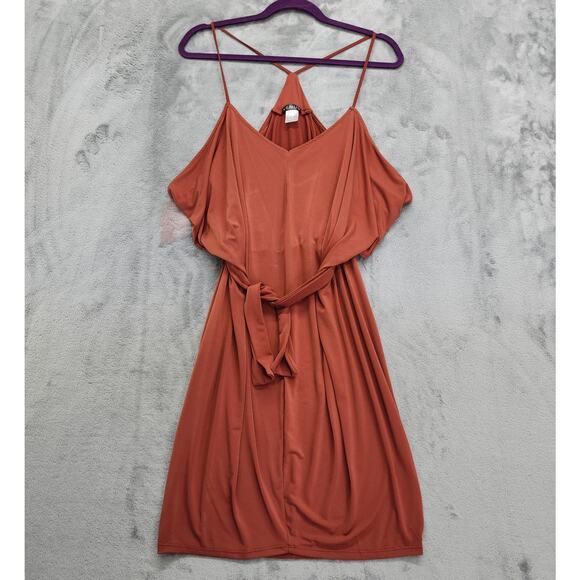 Venus Dress Womens M Brown Rust Draped Bloused Tie Front Mini Stretch Strappy - Picture 1 of 11